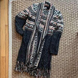 Women's Patterned Knit Cardigan with Fringe Size S/ M